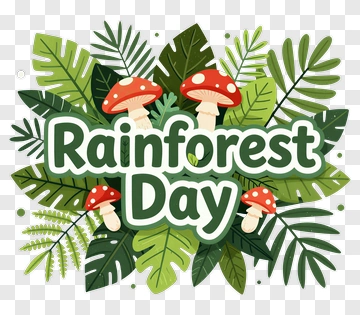 Rainforest Day With Mushrooms And Leaves PNG