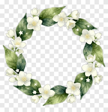 Watercolor Jasmine Flower Wreath PNG