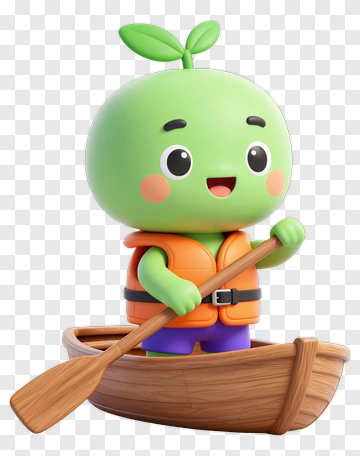 Apple Character Rowing In Boat PNG