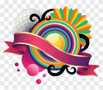 Disco Ball With Rainbow Circle And Ribbon PNG