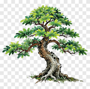 Banyan Tree With Thick Trunk And Green Leaves PNG