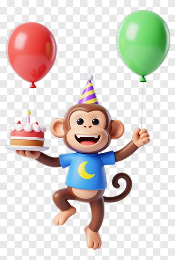 Happy Birthday Monkey With Cake And Balloons PNG