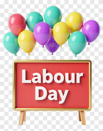 Labour Day Sign With Colorful Balloons PNG