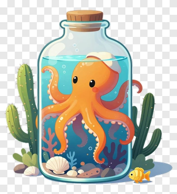 Octopus In A Bottle With Cactus PNG
