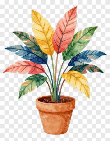 Colorful Watercolor Potted Plant PNG