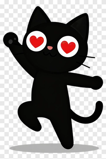 Black Cat With Heart Eyes Jumping PNG