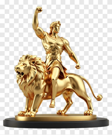 Golden Statue Of Man Riding Lion PNG
