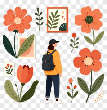 Person Looking At Flowers PNG