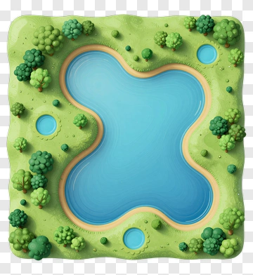 Cartoon Pond Surrounded By Trees PNG