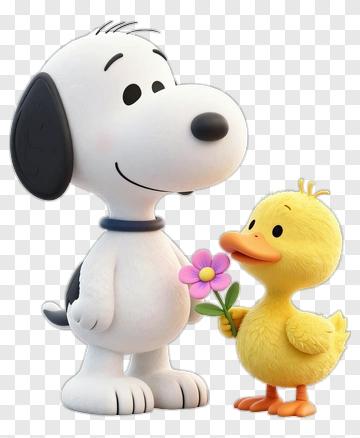 Snoopy And A Yellow Duck With A Flower PNG