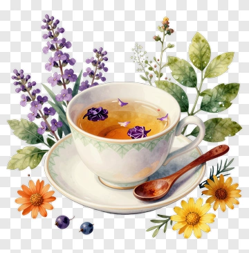Tea Cup With Flower Tea And Herbs PNG