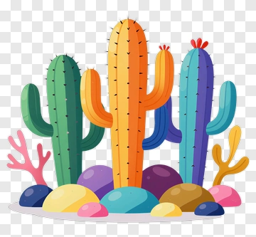 Colorful Cactus And Rocks PNG