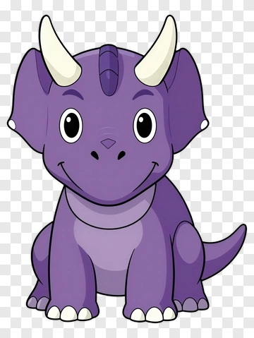 Cute Purple Triceratops Cartoon Character PNG