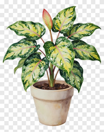 Potted Plant With Variegated Leaves PNG