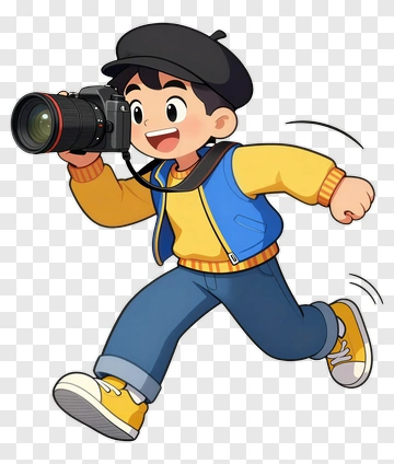 Energetic Boy Photographer With Camera PNG