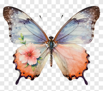 Butterfly With Pink Flower PNG
