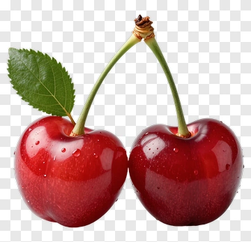 Two Red Cherries With Leaf And Stem PNG