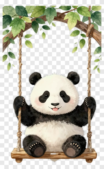 Cute Panda On Swing PNG
