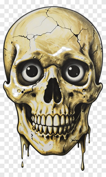 Yellow Skull With Cracks And Drips PNG