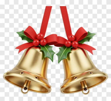 Golden Bells With Holly And Ribbon PNG
