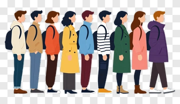 Line Of People In Casual Outfits PNG