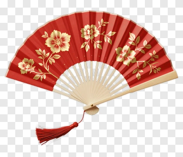 Red Fan With Gold Cherry Blossoms PNG