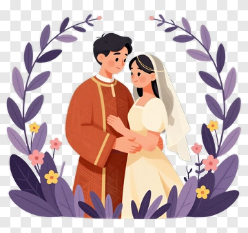 Couple In Wedding Attire Surrounded By Flowers PNG