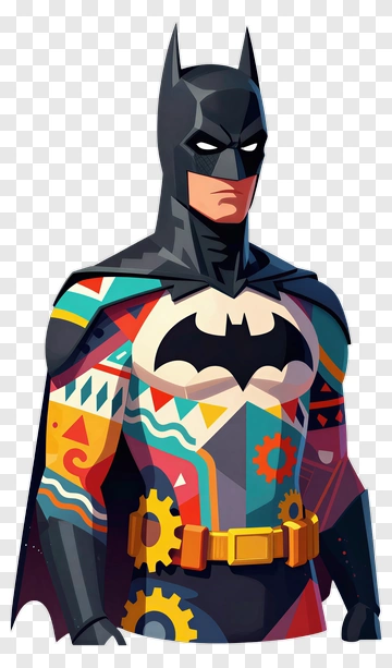Batman In Colorful Patterned Costume PNG
