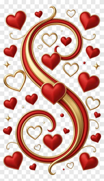 Golden Letter S With Red Hearts PNG
