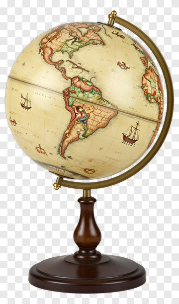 Antique Globe With Ships And Wooden Stand PNG