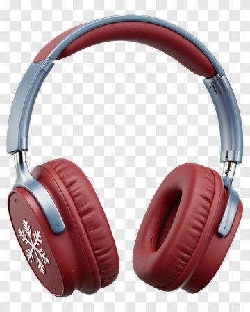 Red And Blue Headphones With Snowflake Design PNG