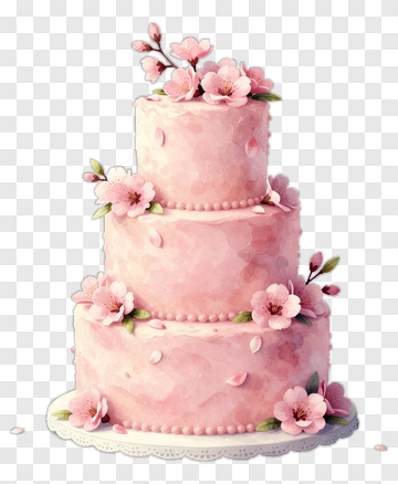 Pink Cherry Blossom Wedding Cake PNG
