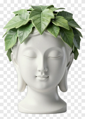 Buddha Head With Green Leaf Crown PNG