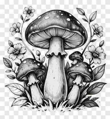 Hand-drawn Mushroom With Flowers PNG