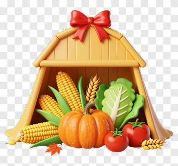 Harvest Basket With Corn Pumpkin And Tomatoes PNG