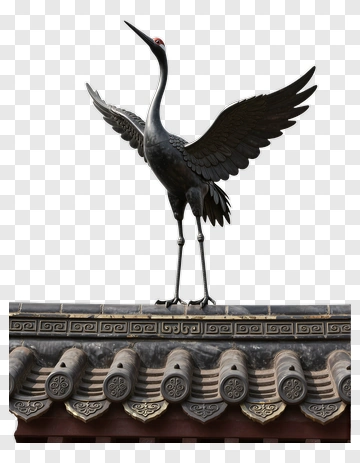 Black Crane Statue On Roof PNG