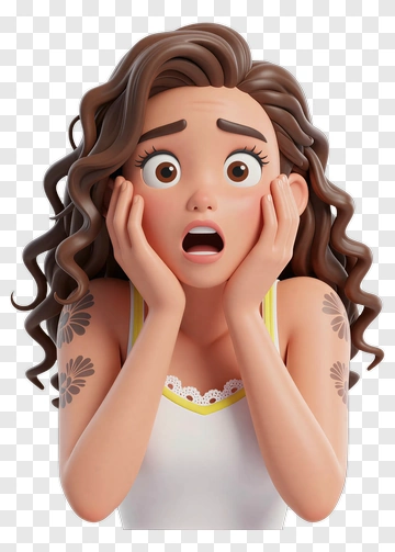 Surprised Woman With Curly Hair And Tattoos PNG