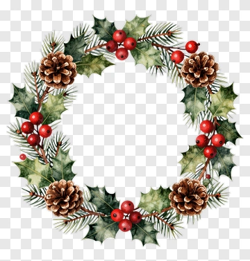 Watercolor Holiday Wreath With Holly And Berries PNG