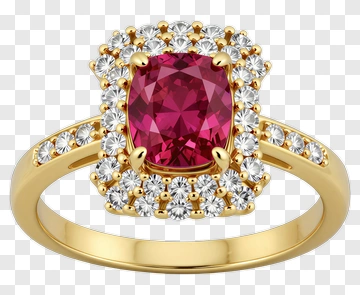 Ruby And Diamond Ring In Gold Setting PNG