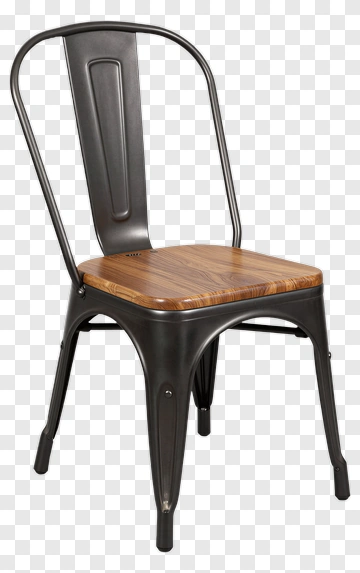 Industrial Metal Chair With Wooden Seat PNG