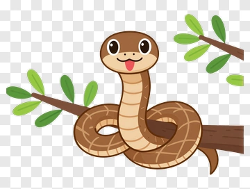 Cute Cartoon Snake On Branch PNG