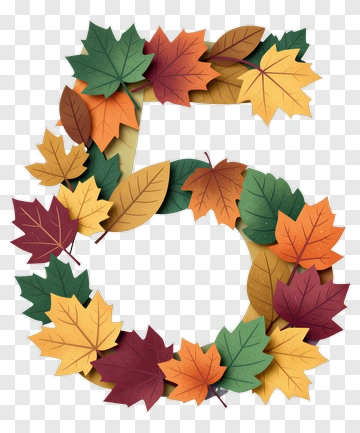Number Five Made Of Autumn Leaves PNG