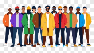 Group Of Men In Colorful Jackets PNG