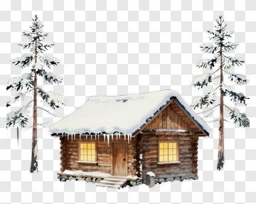 Snowy Log Cabin With Warm Lights PNG