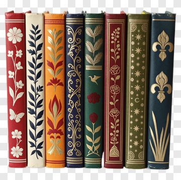 Decorative Book Spines In Vintage Design PNG