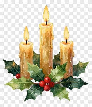 Three Lit Candles With Holly And Berries PNG