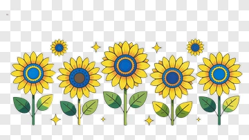 Sunflowers With Leaves And Stars PNG