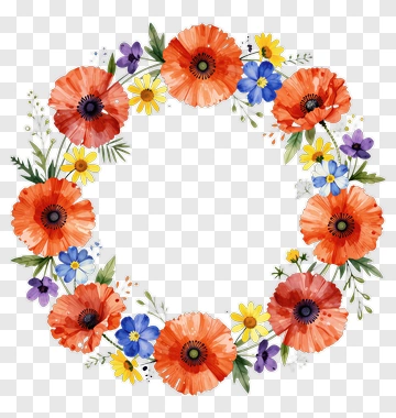 Watercolor Flower Wreath PNG
