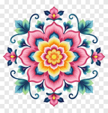 Colorful Floral Mandala Ornament PNG