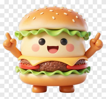 Happy Burger Character With Pointing Hands PNG